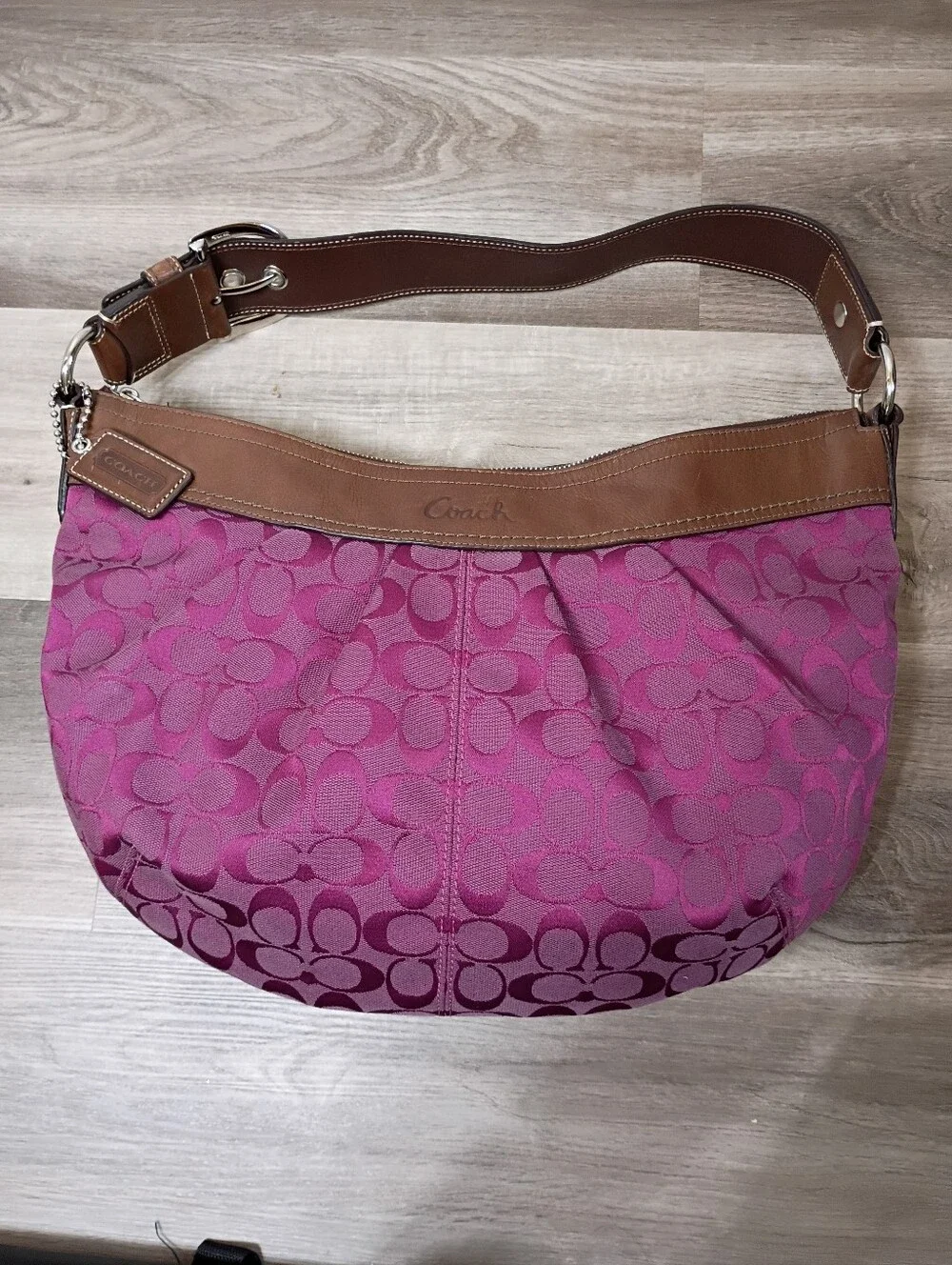Coach Vintage Y2K Raspberry Signature Monogram Pleated Soho Hobo Shoulder Bag